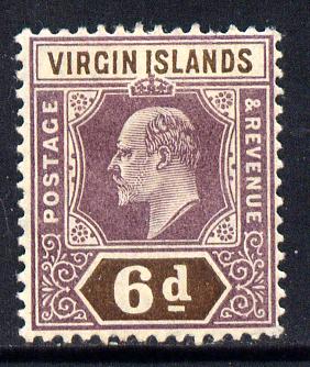 British Virgin Islands 1904 KE7 MCA 6d purple & brown mounted mint SG 59, stamps on , stamps on  ke7 , stamps on 