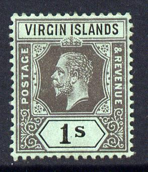British Virgin Islands 1913-19 KG5 MCA 1s black on blue-green mounted mint SG 75, stamps on , stamps on  kg5 , stamps on 