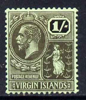 British Virgin Islands 1922-28 KG5 MCA 1s black on emerald mounted mint SG 83, stamps on , stamps on  stamps on , stamps on  stamps on  kg5 , stamps on  stamps on 