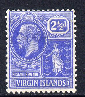 British Virgin Islands 1922-28 KG5 Script CA 2.5d bright blue mounted mint SG 95, stamps on , stamps on  kg5 , stamps on 
