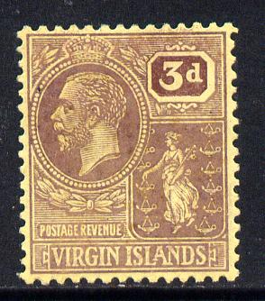 British Virgin Islands 1922-28 KG5 Script CA 3d purple on yellow mounted mint SG 96, stamps on , stamps on  stamps on , stamps on  stamps on  kg5 , stamps on  stamps on 