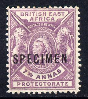 Kenya, Uganda & Tanganyika - British East Africa 1896-1901 QV 7.5a mauve overprinted SPECIMEN small part gum with only about 730 produced SG 73s, stamps on specimen, stamps on  qv , stamps on 