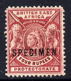 Kenya, Uganda & Tanganyika - British East Africa 1896-1901 QV 4r carmine-lake overprinted SPECIMEN with gum with only about 730 produced SG 78s, stamps on , stamps on  stamps on specimen, stamps on  stamps on  qv , stamps on  stamps on 