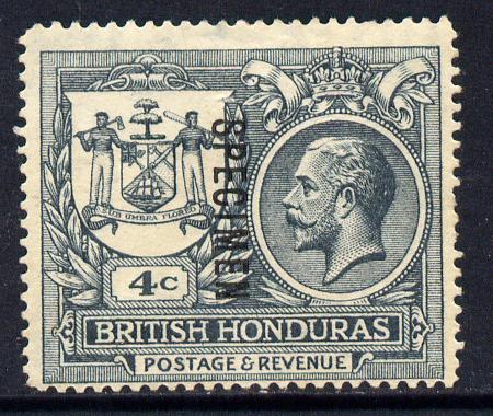 British Honduras 1922-33 KG5 4c slate (Peace omitted) overprinted SPECIMEN fine with gum but small thin - only about 400 produced SG 123s