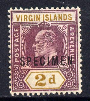 British Virgin Islands 1904 KE7 2d purple & ochre overprinted SPECIMEN without gum with only about 730 produced SG 56s, stamps on specimen, stamps on  ke7 , stamps on 