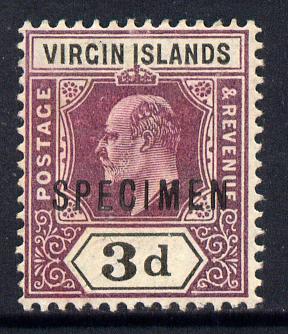 British Virgin Islands 1904 KE7 3d purple & black overprinted SPECIMEN without gum with only about 730 produced SG 58s, stamps on , stamps on  stamps on specimen, stamps on  stamps on  ke7 , stamps on  stamps on 