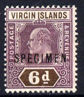 British Virgin Islands 1904 KE7 6d purple & brown overprinted SPECIMEN without gum with only about 730 produced SG 59s, stamps on , stamps on  stamps on specimen, stamps on  stamps on  ke7 , stamps on  stamps on 