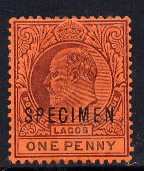 Lagos 1904 KE7 Crown CA 1d overprinted SPECIMEN fine with gum only about 730 produced SG 45s, stamps on specimen, stamps on  ke7 , stamps on 
