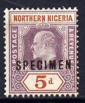 Northern Nigeria 1902 KE7 Crown CA 5d dull purple & chestnut overprinted SPECIMEN without gum only about 730 produced SG 14s, stamps on specimen, stamps on  ke7 , stamps on 