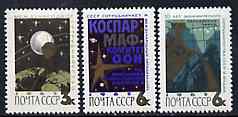 Russia 1965 International Co-operation Year set of 3 unmounted mint, SG 3144-46, Mi 3076-78*, stamps on , stamps on  stamps on communications, stamps on  stamps on  icy , stamps on  stamps on united nationsspace, stamps on  stamps on maps, stamps on  stamps on steel, stamps on  stamps on space