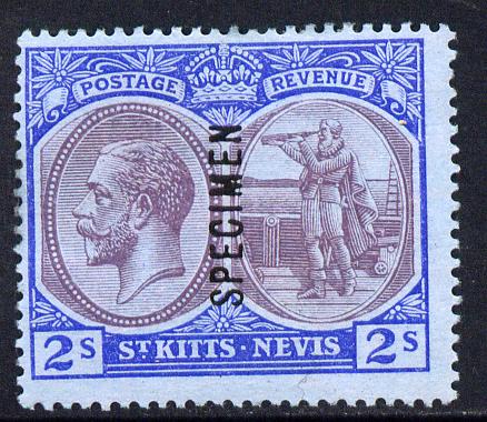 St Kitts-Nevis 1920-22 KG5 MCA Columbus 2s overprinted SPECIMEN fine with gum only about 400 produced SG 32s, stamps on , stamps on  stamps on specimen, stamps on  stamps on  kg5 , stamps on  stamps on columbus