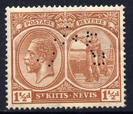 St Kitts-Nevis 1921-29 KG5 Script CA Columbus 1.5d red-brown  with SPECIMEN perfin fine with gum only about 400 produced SG 40as, stamps on , stamps on  stamps on specimen, stamps on  stamps on  kg5 , stamps on  stamps on columbus