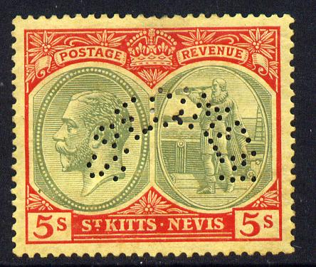 St Kitts-Nevis 1921-29 KG5 Script CA Columbus 5s green & red on yellow with SPECIMEN perfin fine with gum only about 400 produced SG 47bs, stamps on , stamps on  stamps on specimen, stamps on  stamps on  kg5 , stamps on  stamps on columbus