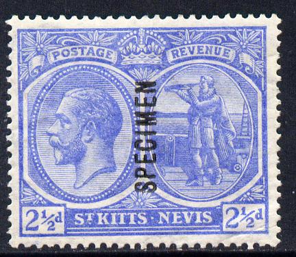 St Kitts-Nevis 1921-29 KG5 Script CA Columbus 2.5d pale bright blue overprinted SPECIMEN fine with gum only about 400 produced SG 42s, stamps on specimen, stamps on  kg5 , stamps on columbus