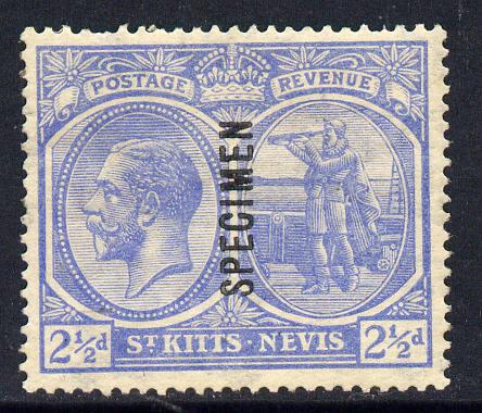 St Kitts-Nevis 1921-29 KG5 Script CA Columbus 2.5d pale bright blue (pulled perf) overprinted SPECIMEN fine with gum only about 400 produced SG 42s, stamps on , stamps on  stamps on specimen, stamps on  stamps on  kg5 , stamps on  stamps on columbus