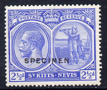 St Kitts-Nevis 1921-29 KG5 Script CA Columbus 2.5d ultramarine overprinted SPECIMEN fine with gum only about 400 produced SG 44s, stamps on , stamps on  stamps on specimen, stamps on  stamps on  kg5 , stamps on  stamps on columbus