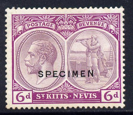St Kitts-Nevis 1921-29 KG5 Script CA Columbus 6d dull & bright purple overprinted SPECIMEN fine with gum only about 400 produced SG 46s, stamps on , stamps on  stamps on specimen, stamps on  stamps on  kg5 , stamps on  stamps on columbus