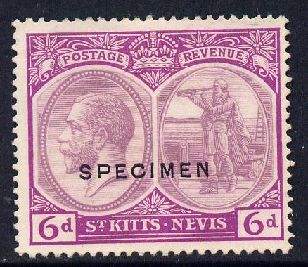 St Kitts-Nevis 1921-29 KG5 Script CA Columbus 6d dull & bright purple overprinted SPECIMEN without gum only about 400 produced SG 46s, stamps on specimen, stamps on  kg5 , stamps on columbus