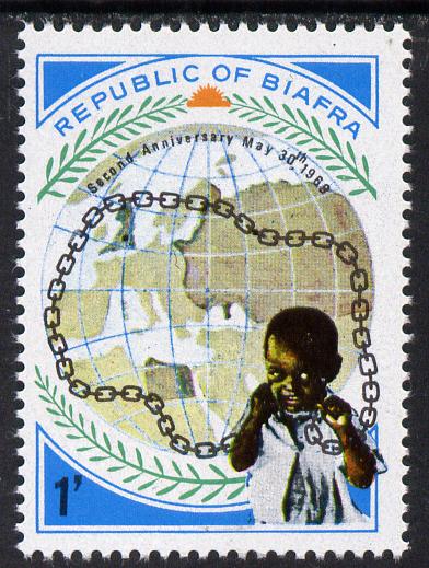 Nigeria - Biafra 1969 Second Anniversary 1s value unmounted mint SG 37, stamps on children, stamps on maps, stamps on slavery
