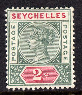 Seychelles 1890-92 QV Key Plate Crown CA die I - 2c green & carmine mounted mint SG 1, stamps on , stamps on  stamps on , stamps on  stamps on  qv , stamps on  stamps on 