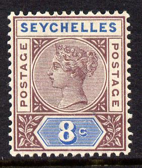 Seychelles 1890-92 QV Key Plate Crown CA die I - 8c brown-purple & blue mounted mint SG 3, stamps on , stamps on  stamps on , stamps on  stamps on  qv , stamps on  stamps on 