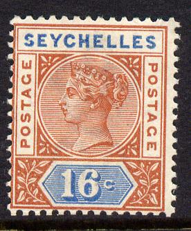 Seychelles 1890-92 QV Key Plate Crown CA die I - 16c chestnut & blue mounted mint SG 6, stamps on , stamps on  stamps on , stamps on  stamps on  qv , stamps on  stamps on 