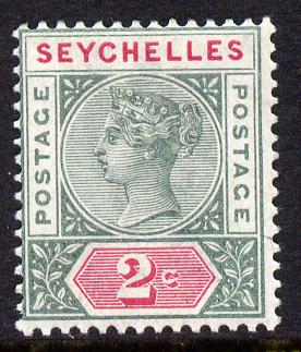 Seychelles 1890-92 QV Key Plate Crown CA die II - 2c green & carmine mounted mint SG 9, stamps on , stamps on  stamps on , stamps on  stamps on  qv , stamps on  stamps on 