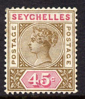 Seychelles 1893 QV Key Plate Crown CA die II - 45c brown & carmine mounted mint SG 25, stamps on , stamps on  stamps on , stamps on  stamps on  qv , stamps on  stamps on 