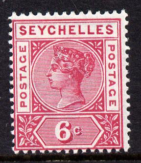 Seychelles 1897-1900 QV Key Plate Crown CA die II - 6c carmine mounted mint SG 29, stamps on , stamps on  stamps on , stamps on  stamps on  qv , stamps on  stamps on 