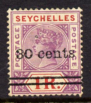 Seychelles 1902 QV surcharged 30c on 1r bright mauve & red mounted mint SG 43, stamps on , stamps on  qv , stamps on 