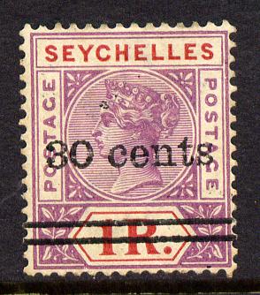 Seychelles 1902 QV surcharged 30c on 1r bright mauve & red mounted mint SG 43, stamps on , stamps on  stamps on , stamps on  stamps on  qv , stamps on  stamps on 