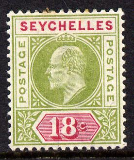 Seychelles 1903 KE7 Crown CA 18c sage-green & carmine mounted mint SG 51, stamps on , stamps on  stamps on , stamps on  stamps on  ke7 , stamps on  stamps on 