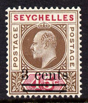 Seychelles 1903 KE7 surcharged 3c on 45c brown & carmine mounted mint SG 59, stamps on , stamps on  stamps on , stamps on  stamps on  ke7 , stamps on  stamps on 