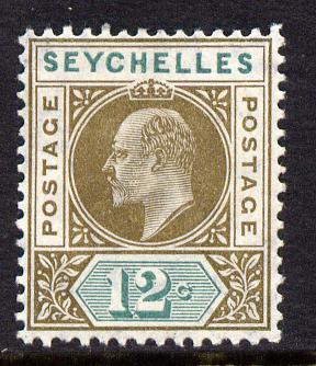 Seychelles 1906 KE7 MCA 12c olive-sepia & dull green mounted mint SG 63, stamps on , stamps on  stamps on , stamps on  stamps on  ke7 , stamps on  stamps on 