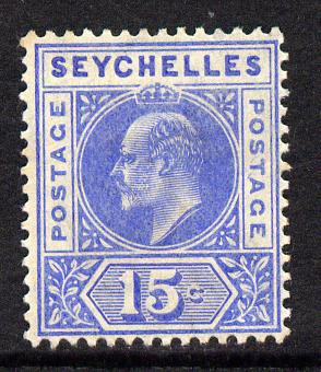 Seychelles 1906 KE7 MCA 15c ultramarine mounted mint SG 64, stamps on , stamps on  stamps on , stamps on  stamps on  ke7 , stamps on  stamps on 