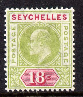Seychelles 1906 KE7 MCA 18c sage-green & carmine mounted mint SG 65, stamps on , stamps on  ke7 , stamps on 