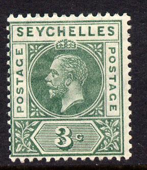 Seychelles 1912-16 KG5 MCA 3c dull green mounted mint SG 72, stamps on , stamps on  stamps on , stamps on  stamps on  kg5 , stamps on  stamps on 