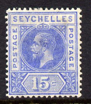 Seychelles 1912-16 KG5 MCA 15c ultramarine mounted mint SG 75, stamps on , stamps on  kg5 , stamps on 