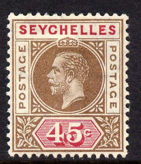 Seychelles 1912-16 KG5 MCA 45c brown & carmine mounted mint SG 78, stamps on , stamps on  kg5 , stamps on 