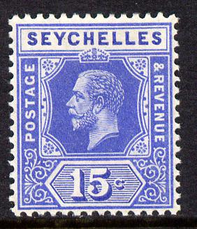 Seychelles 1917-22 KG5 MCA die I - 15c ultramarine mounted mint SG 87, stamps on , stamps on  kg5 , stamps on 