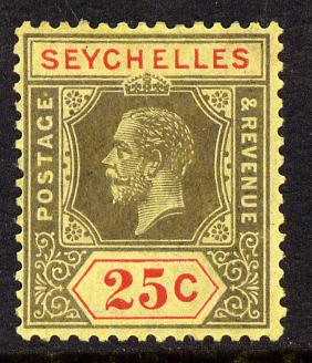 Seychelles 1917-22 KG5 MCA die I - 25c black & red on buff mounted mint SG 89