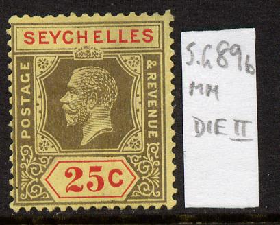 Seychelles 1917-22 KG5 MCA die II - 25c black & red on yellow mounted mint SG 89b, stamps on , stamps on  kg5 , stamps on 