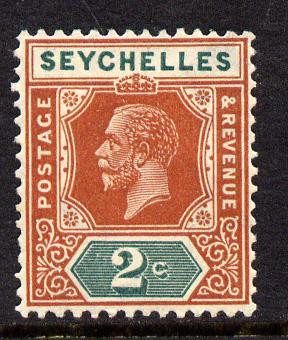 Seychelles 1921-32 KG5 Script CA die II - 2c chestnut & green mounted mint SG 98, stamps on , stamps on  kg5 , stamps on 