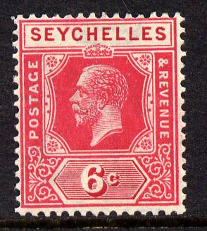 Seychelles 1921-32 KG5 Script CA die II - 6c carmine mounted mint SG 104, stamps on , stamps on  stamps on , stamps on  stamps on  kg5 , stamps on  stamps on 