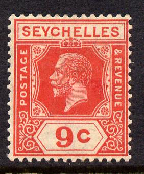 Seychelles 1921-32 KG5 Script CA die II - 9c red mounted mint SG 106, stamps on , stamps on  stamps on , stamps on  stamps on  kg5 , stamps on  stamps on 