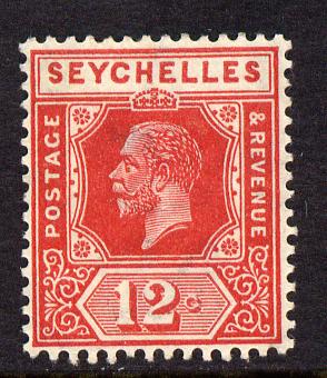 Seychelles 1921-32 KG5 Script CA die II - 12c carmine-red mounted mint SG 108, stamps on , stamps on  stamps on , stamps on  stamps on  kg5 , stamps on  stamps on 