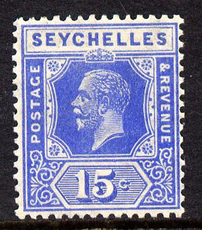 Seychelles 1921-32 KG5 Script CA die II - 15c bright blue mounted mint SG 110, stamps on , stamps on  kg5 , stamps on 