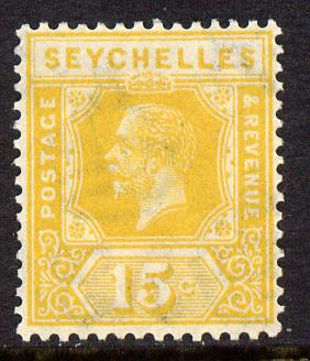Seychelles 1921-32 KG5 Script CA die II - 15c yellow mounted mint SG 111, stamps on , stamps on  stamps on , stamps on  stamps on  kg5 , stamps on  stamps on 