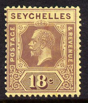 Seychelles 1921-32 KG5 Script CA die II - 18c purple on yellow mounted mint SG 112, stamps on , stamps on  stamps on , stamps on  stamps on  kg5 , stamps on  stamps on 