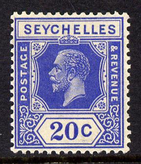 Seychelles 1921-32 KG5 Script CA die II - 20c bright blue mounted mint SG 113, stamps on , stamps on  kg5 , stamps on 